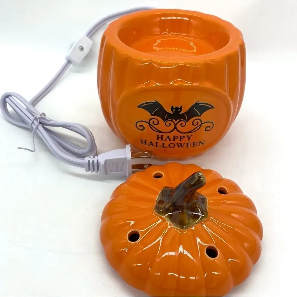 Black Bat Ceramic Pumpkin Happy Halloween Wax Warmer New